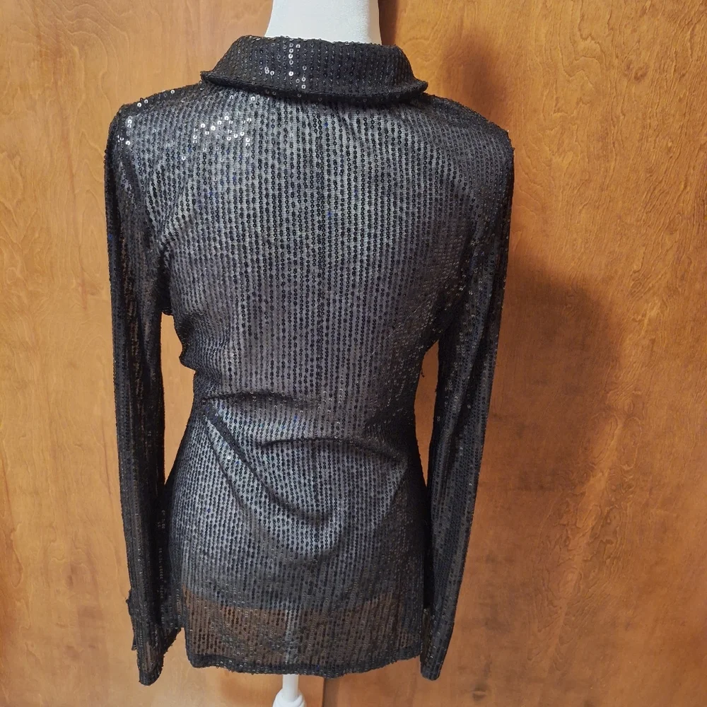Free People Elegant Black Sequin Button-Up Top - Picture 4 of 6